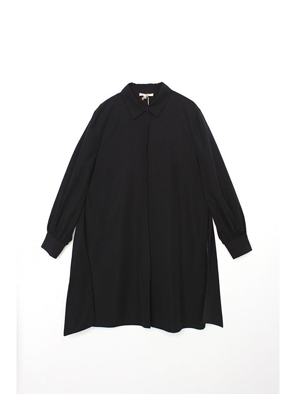 Siyah Balon Kol Kemer Detaylı Gömlek Tunik-7