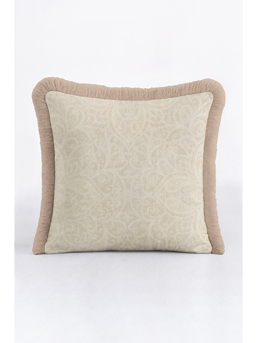 Karışık Barok Şıklık Saçaklı Yastık Kılıfı - Zarif Krem Bohem Bej Püsküllü Kırlent Kılıfı-4