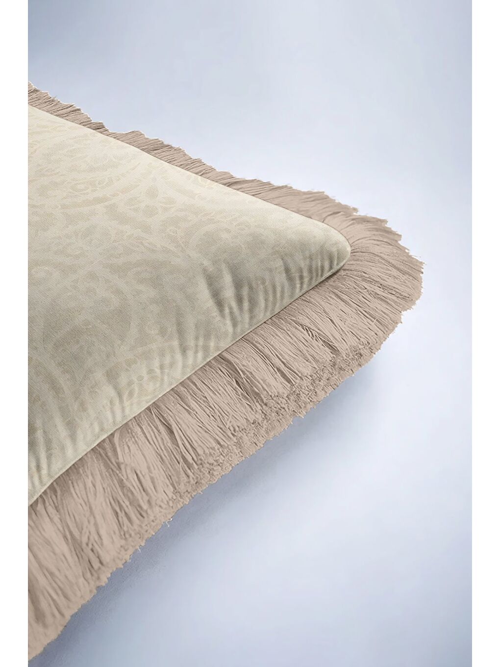 Karışık Barok Şıklık Saçaklı Yastık Kılıfı - Zarif Krem Bohem Bej Püsküllü Kırlent Kılıfı-6