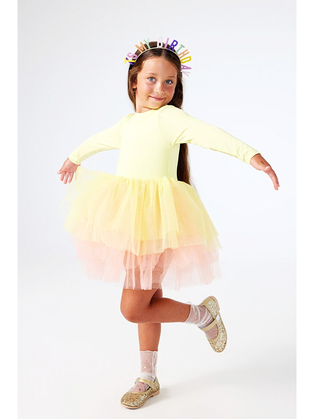 Sarı Tütü Etekli Kız Çocuk Balerin Elbise - Miranda-1