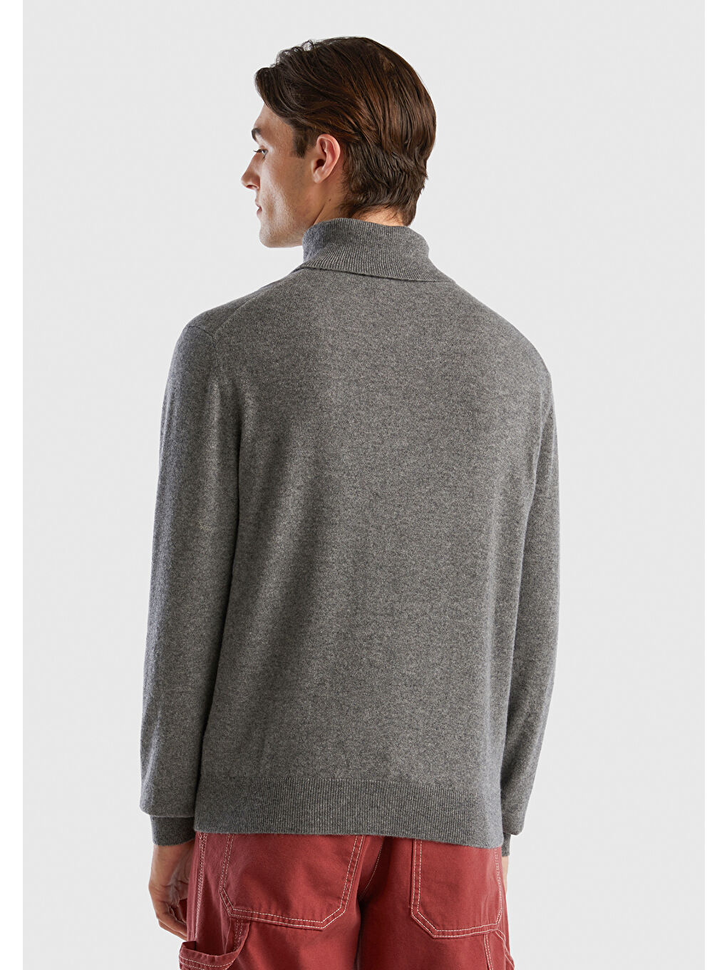 Erkek Antrasit Melanj %100 Kaşmir Boğazlı Yaka Kazak-2