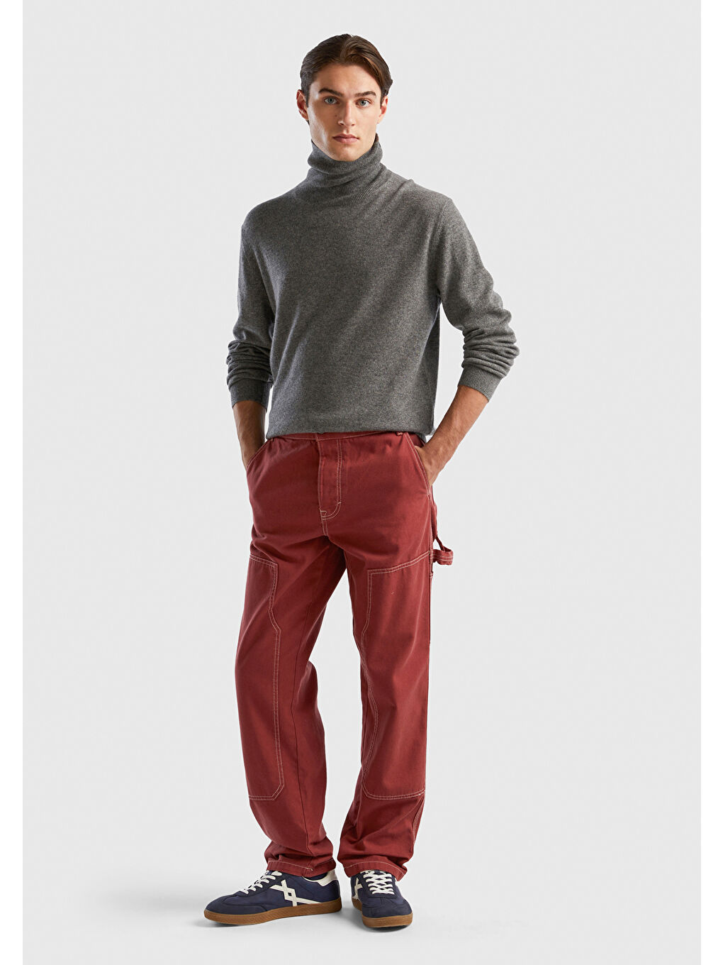 Erkek Antrasit Melanj %100 Kaşmir Boğazlı Yaka Kazak-4