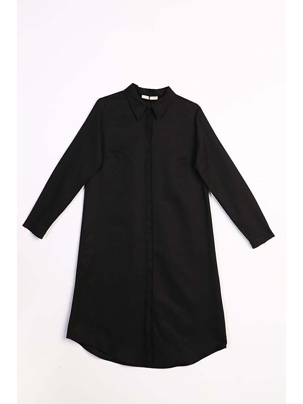 Siyah Basic Gizli Patlı Uzun Gömlek-5