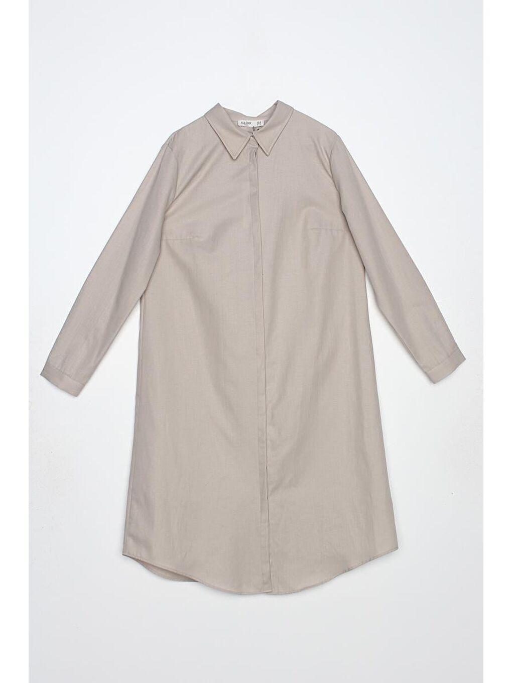 Ekru Basic Gizli Patlı Uzun Gömlek-6