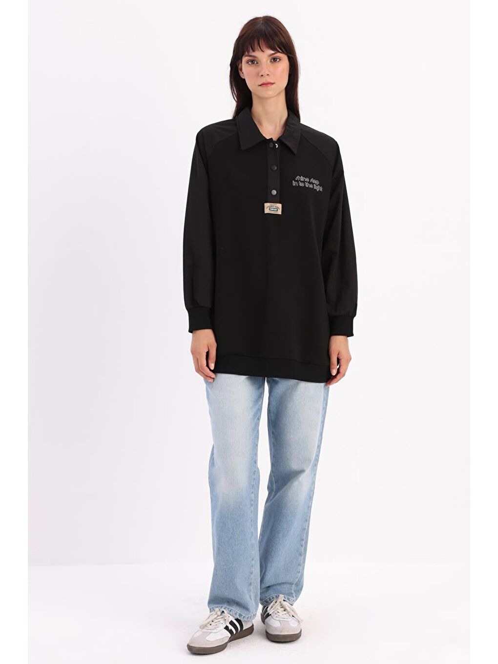 Siyah-Pamuklu Garnili Polo Yaka Sweat-1