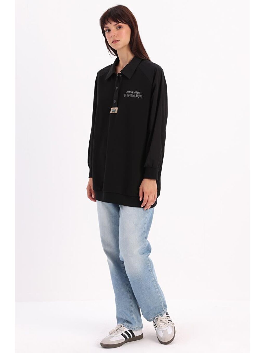 Siyah-Pamuklu Garnili Polo Yaka Sweat-2