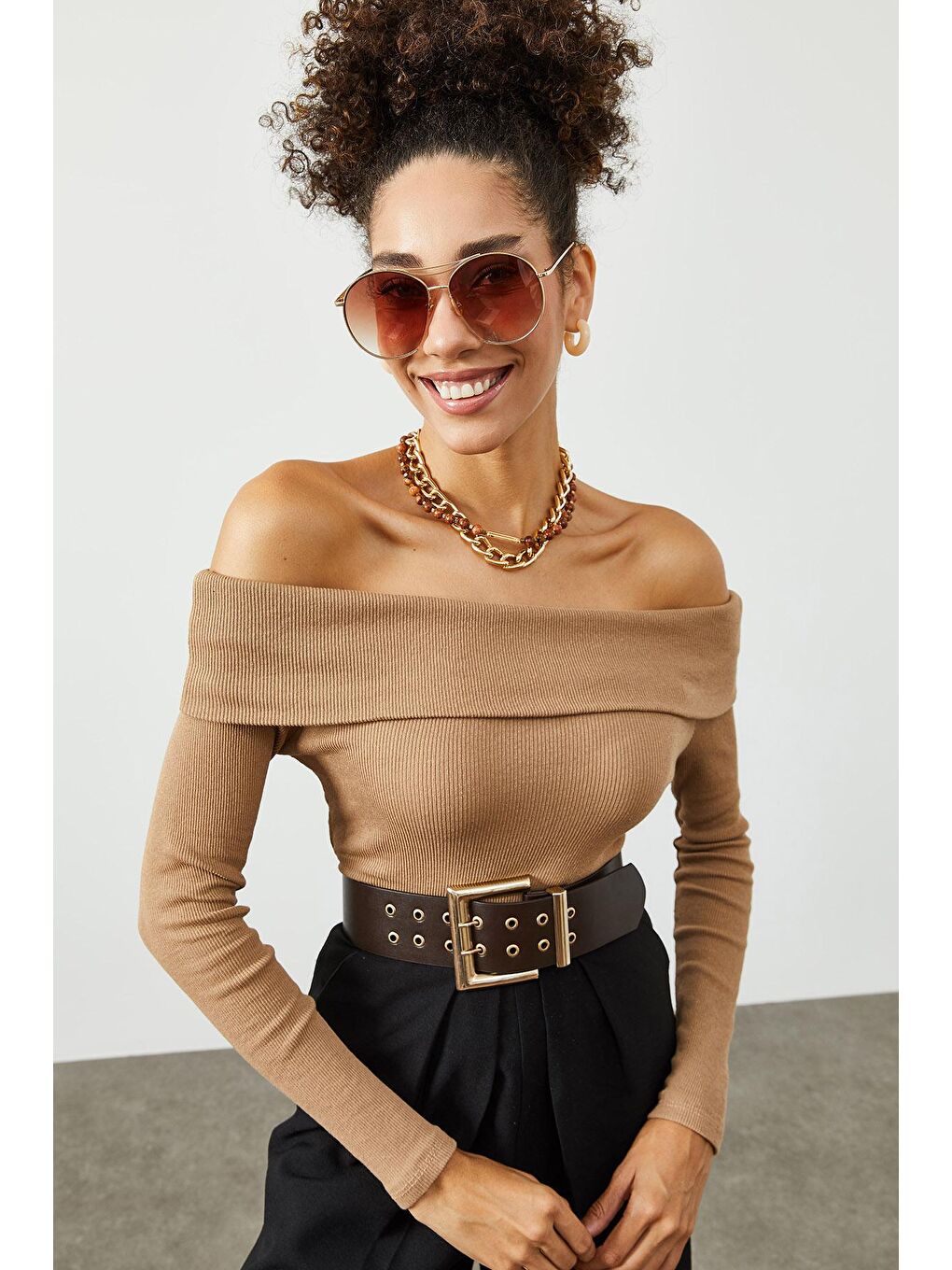 Bej Kayık Yaka Kaşkorse Bluz 2KXK2-45452-25