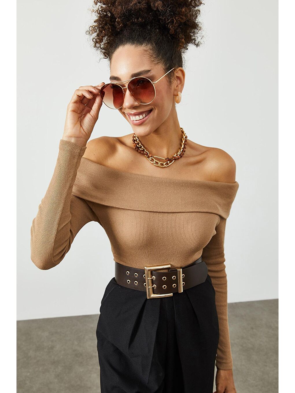 Bej Kayık Yaka Kaşkorse Bluz 2KXK2-45452-25-1