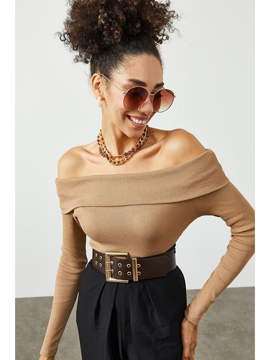 Bej Kayık Yaka Kaşkorse Bluz 2KXK2-45452-25-2