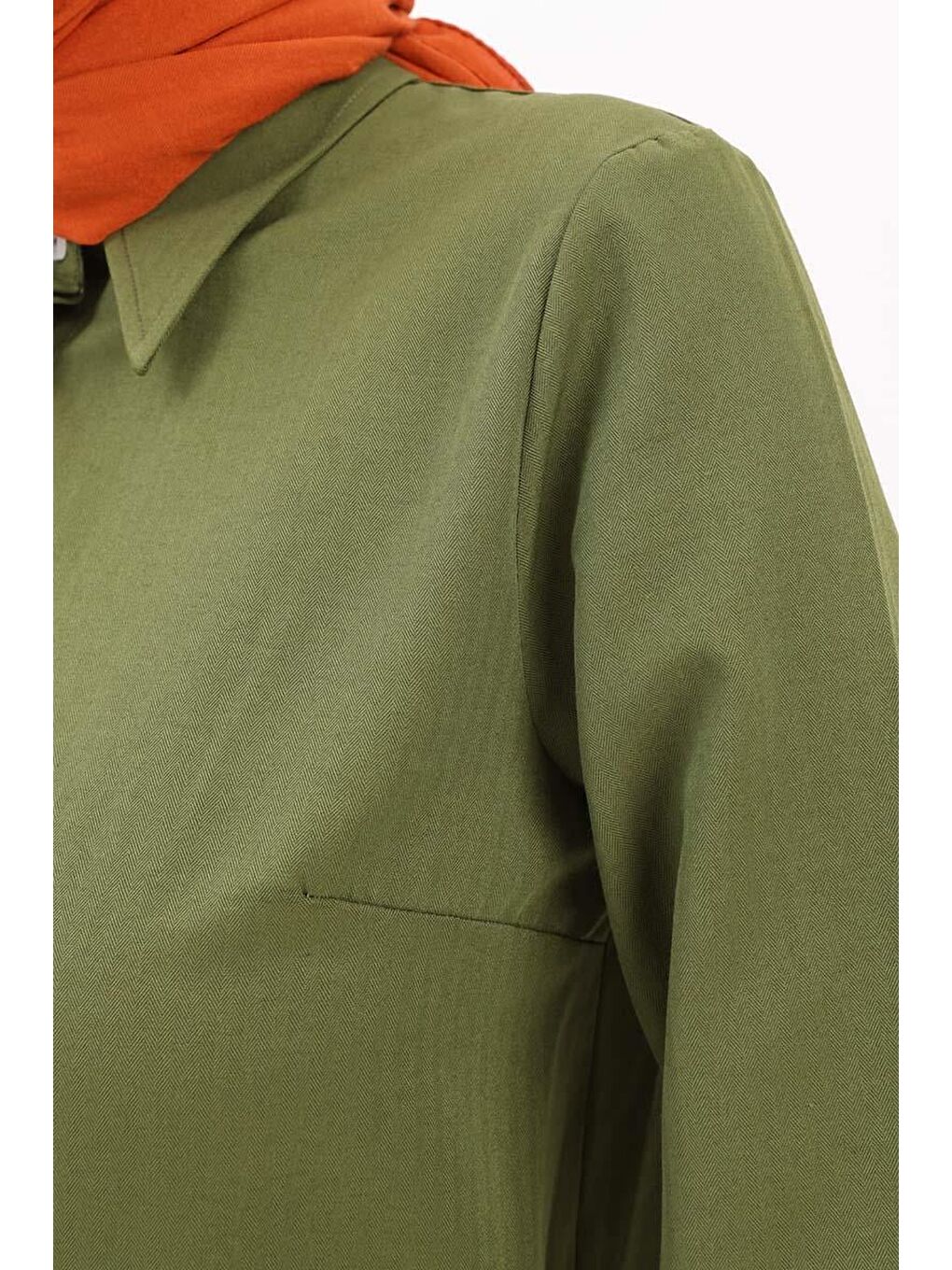 Haki Basic Gizli Patlı Uzun Gömlek-4