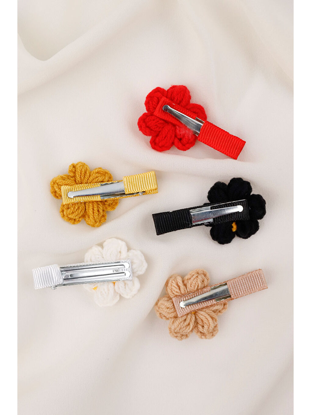 Karışık Çok Renkli Toprak Örgü Papatya 5'li Kız Çocuk Klips Toka Set-2