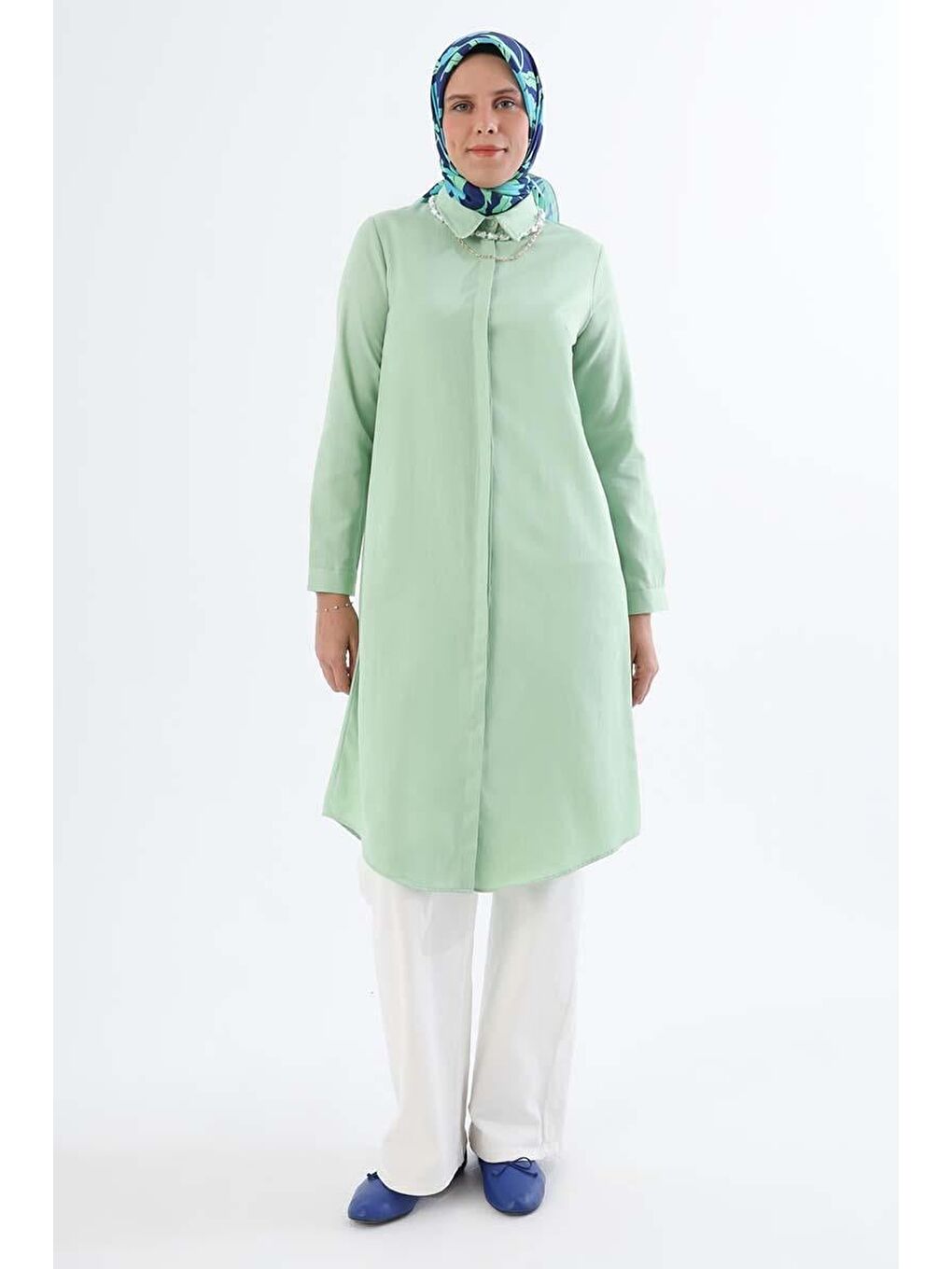 Turkuaz Su Yeşili Basic Gizli Patlı Tunik-1