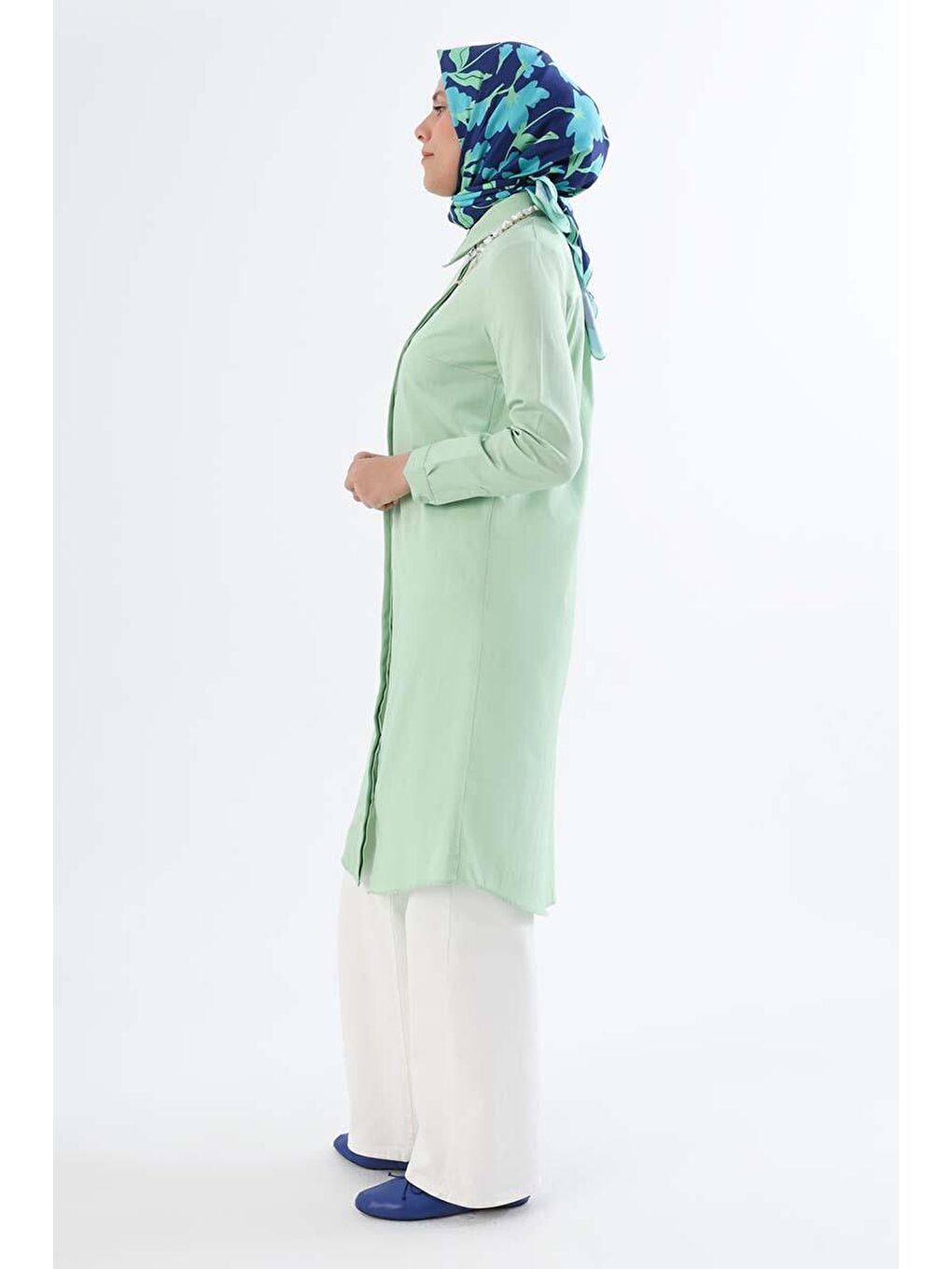 Turkuaz Su Yeşili Basic Gizli Patlı Tunik-2