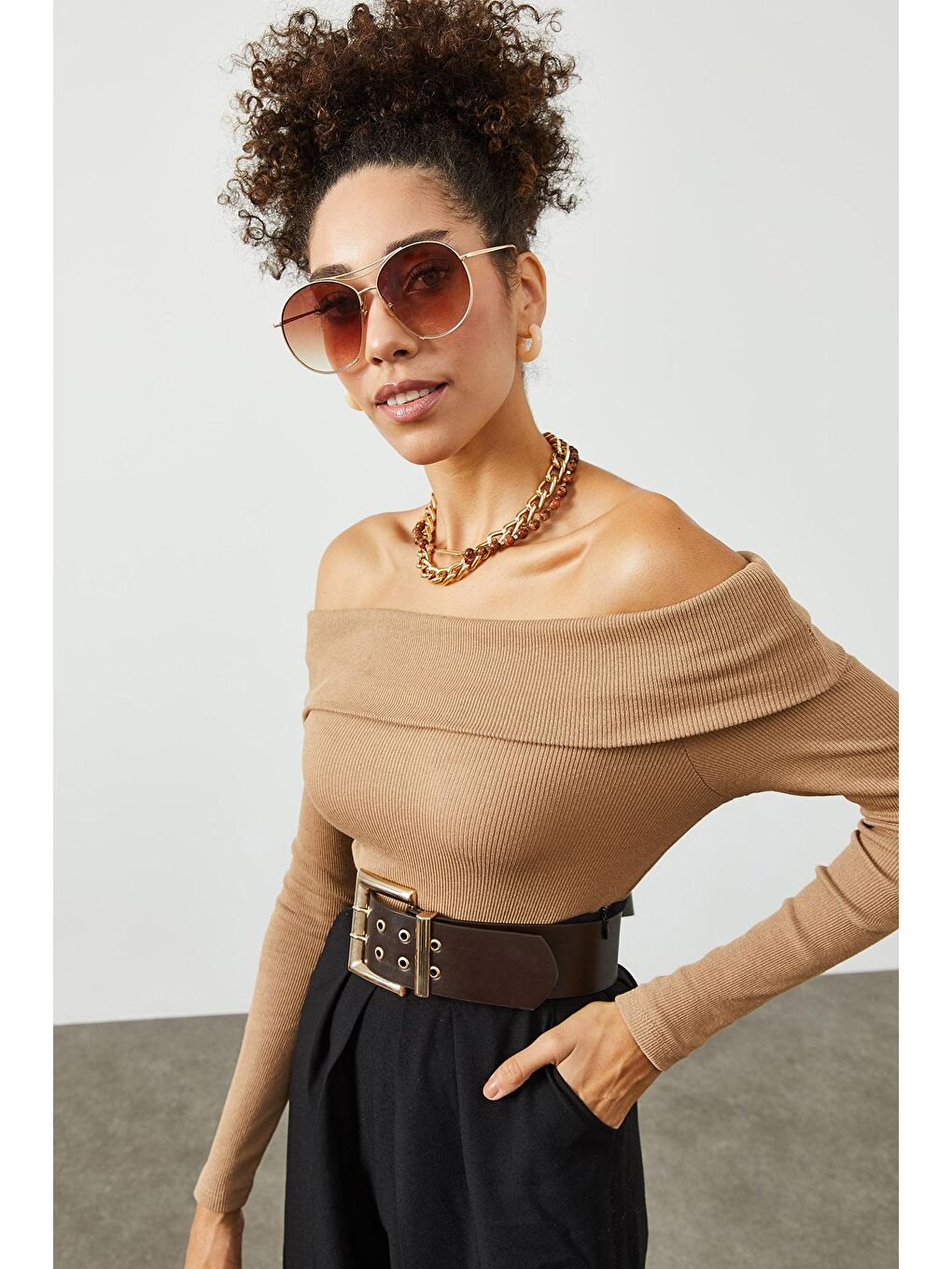 Bej Kayık Yaka Kaşkorse Bluz 2KXK2-45452-25-3