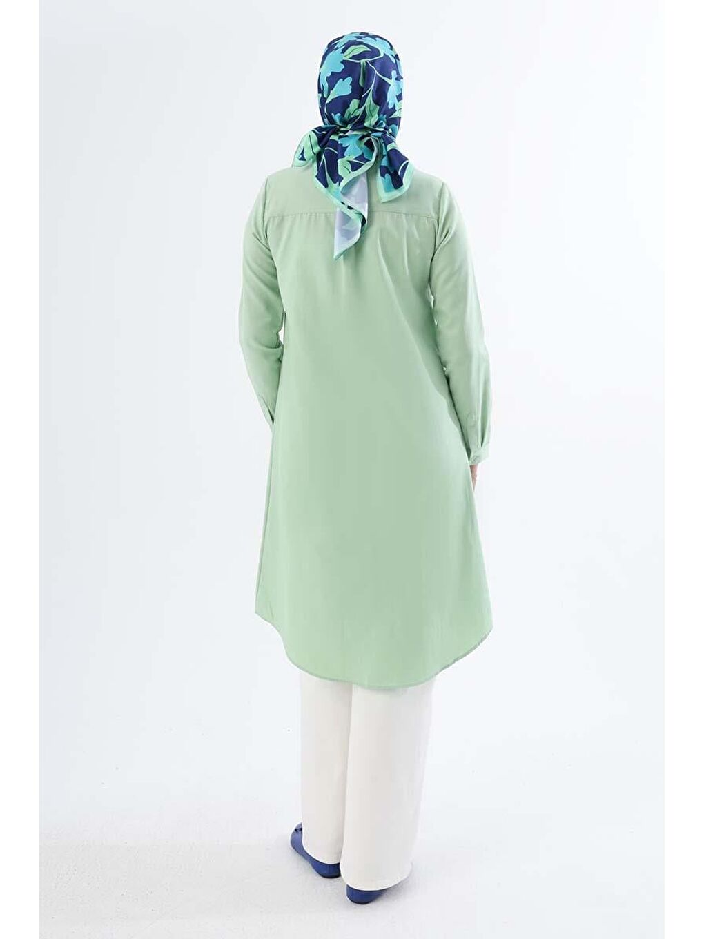 Turkuaz Su Yeşili Basic Gizli Patlı Tunik-3