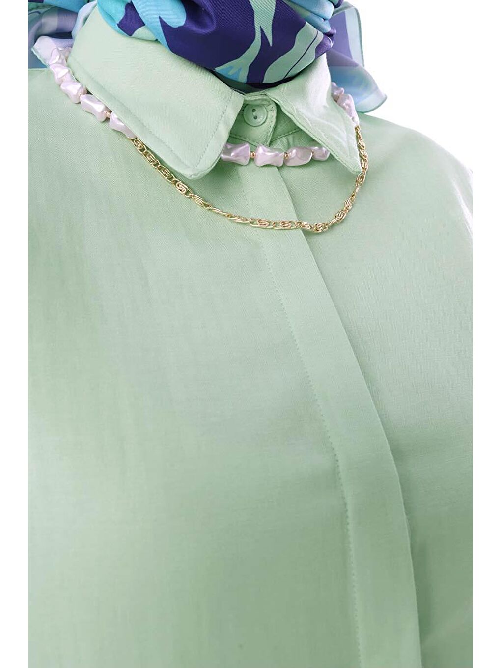 Turkuaz Su Yeşili Basic Gizli Patlı Tunik-4