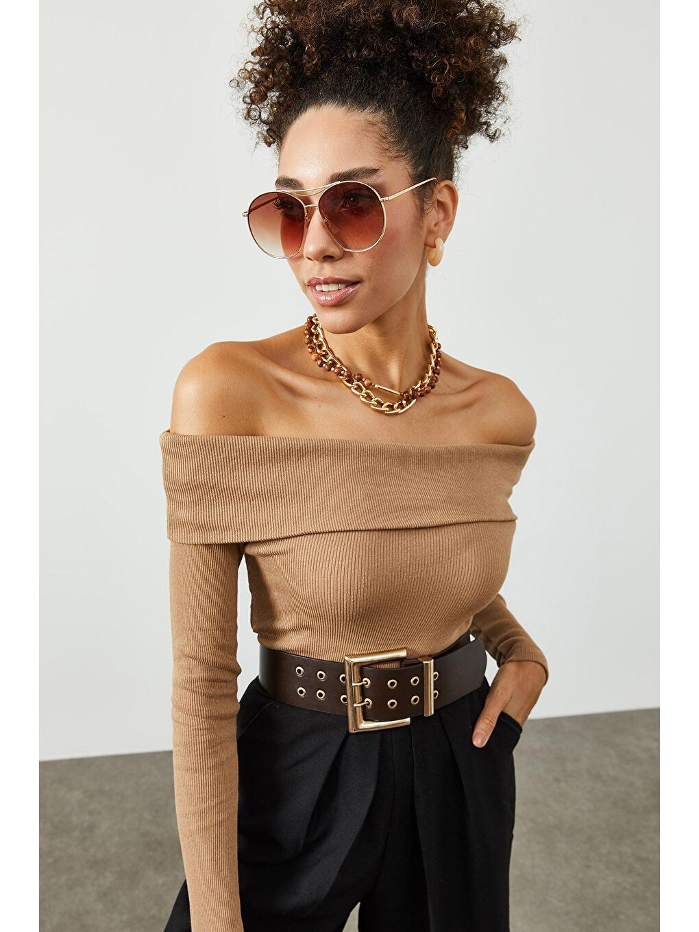 Bej Kayık Yaka Kaşkorse Bluz 2KXK2-45452-25-4