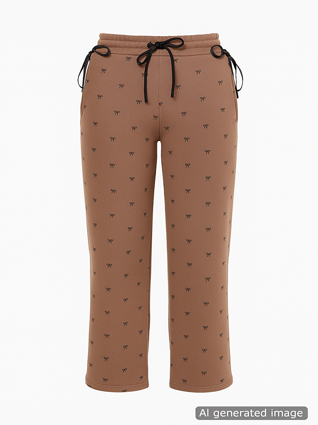 Kahverengi Fiyonk Baskılı Geniş Paça Kız Çocuk Şardonlu Eşofman Altı 21434