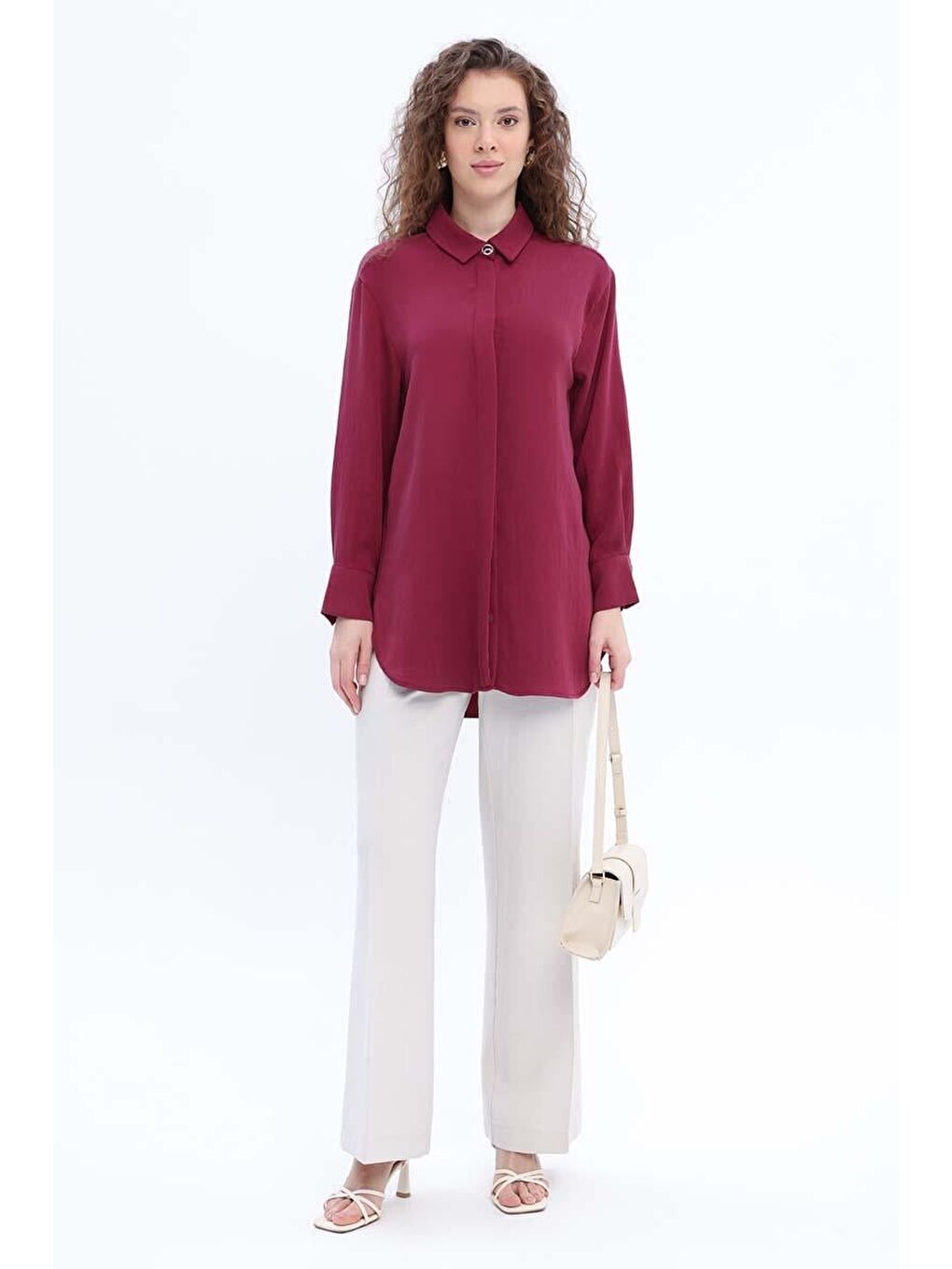 Mürdüm-Gizli Patlı Metal Düğmeli Gömlek-1