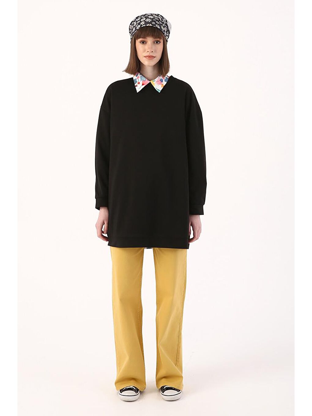 Siyah-Oversize Omuzdan Fermuarlı Sweat-1