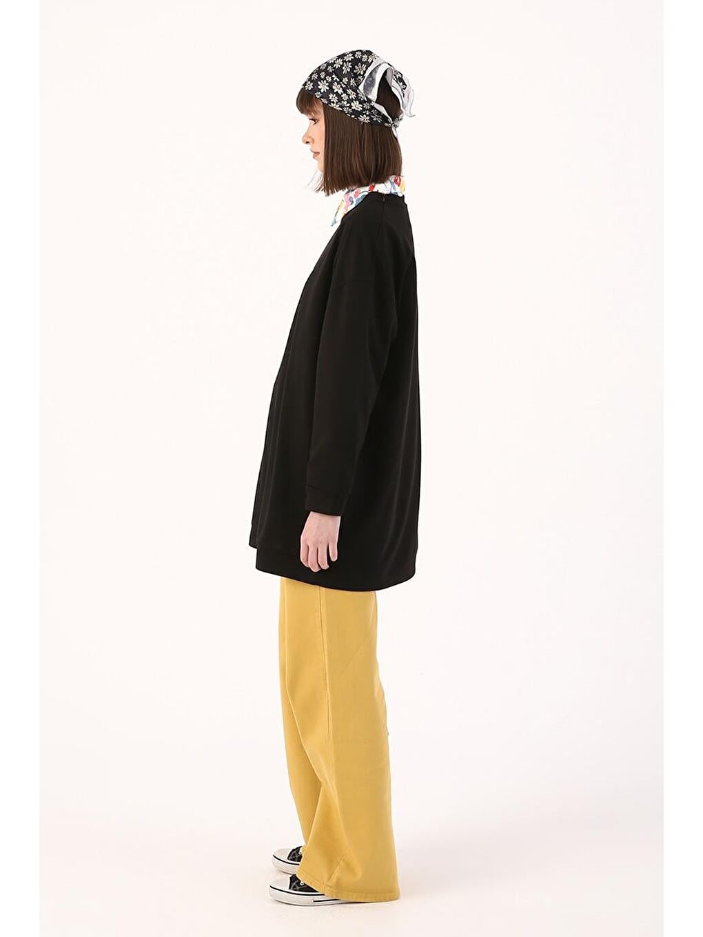 Siyah-Oversize Omuzdan Fermuarlı Sweat-2