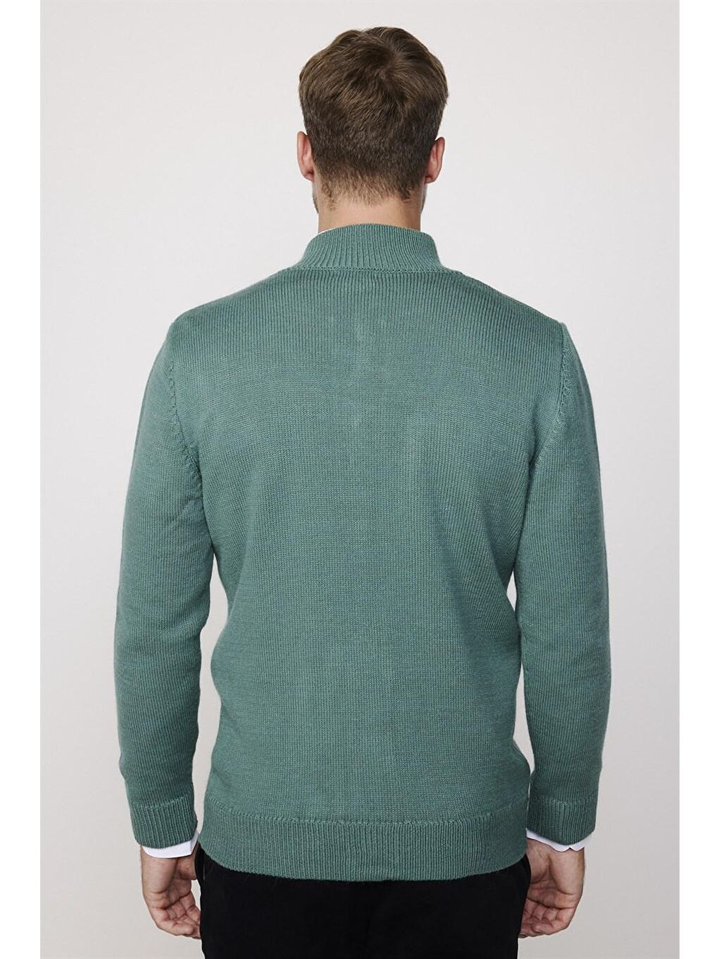 Erkek Slim Fit Dik Yaka Düğmeli Çift Cepli Yeşil Hırka-4