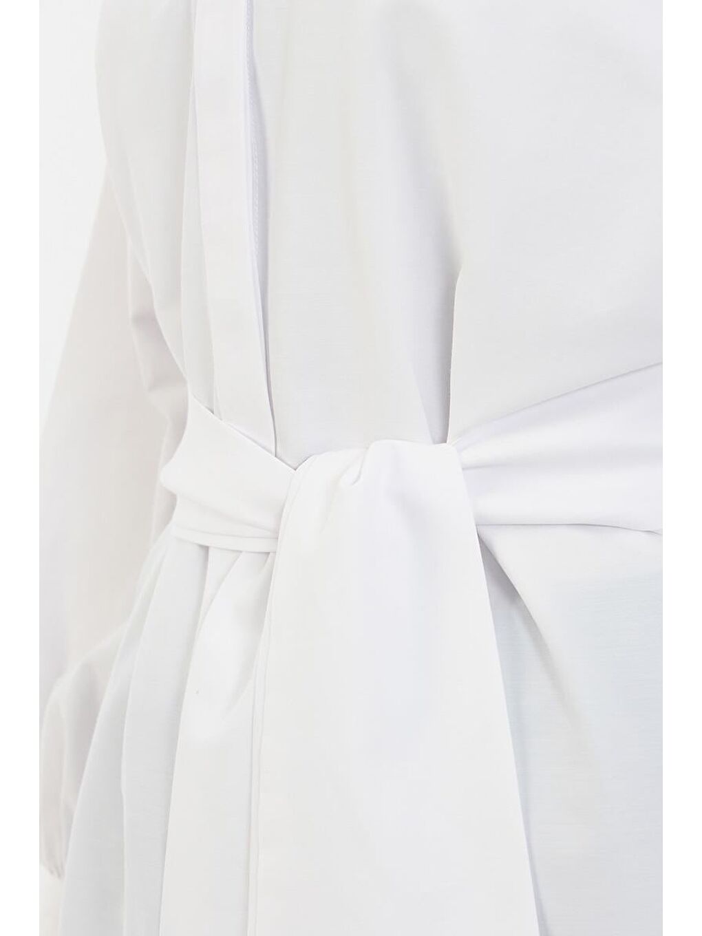 Beyaz-Balon Kol Kemer Detaylı Gömlek-4