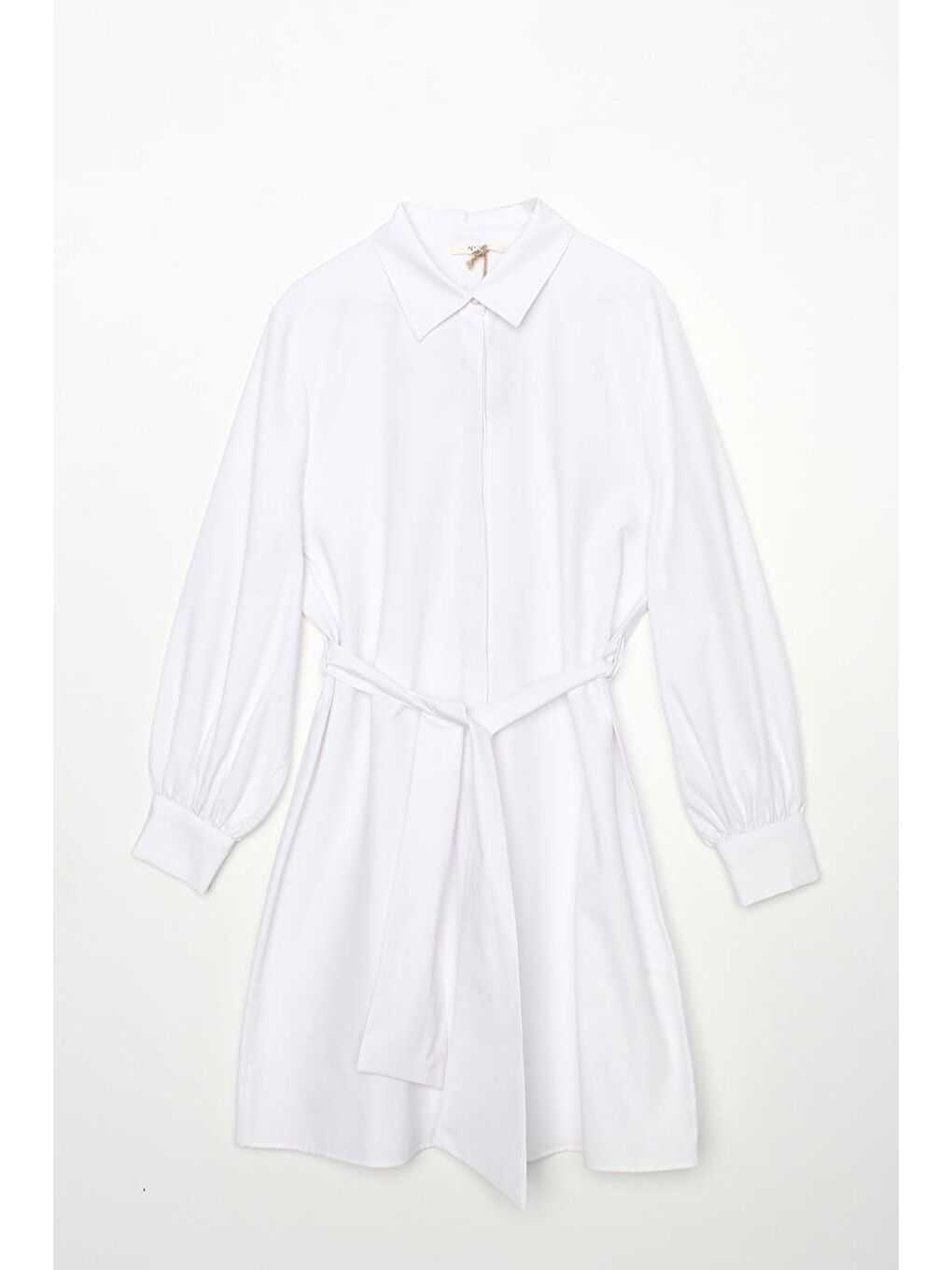 Beyaz-Balon Kol Kemer Detaylı Gömlek-6