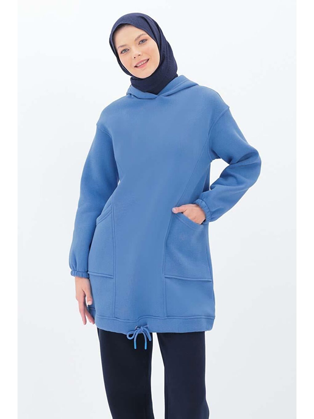 Mavi01 Kulplu Kapüşonlu Sweat Tunik