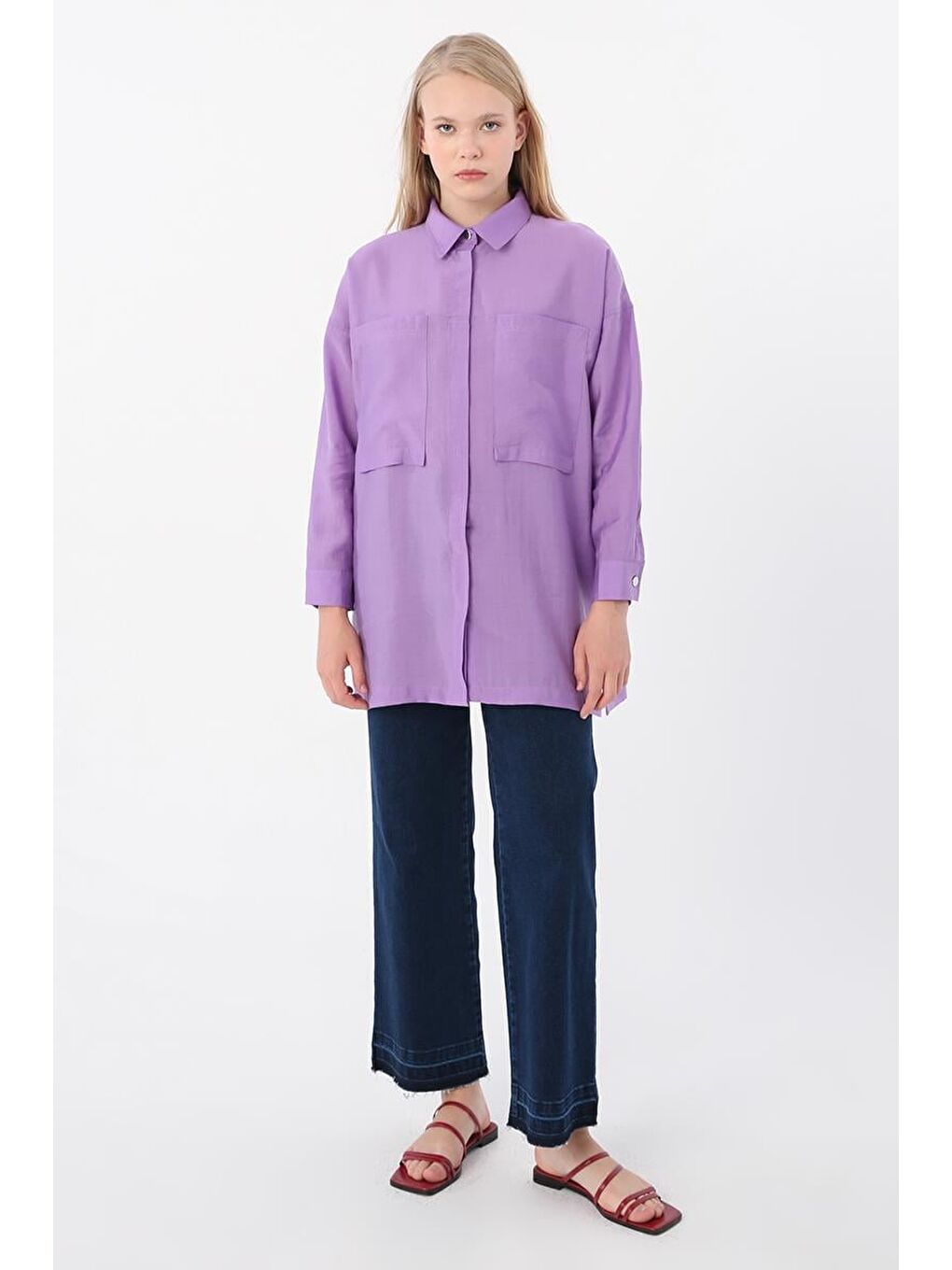 Mor-Rahat Kalıp Cepli Gömlek-1