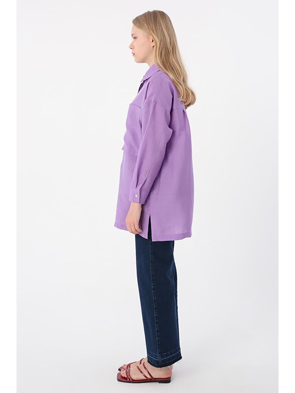 Mor-Rahat Kalıp Cepli Gömlek-2