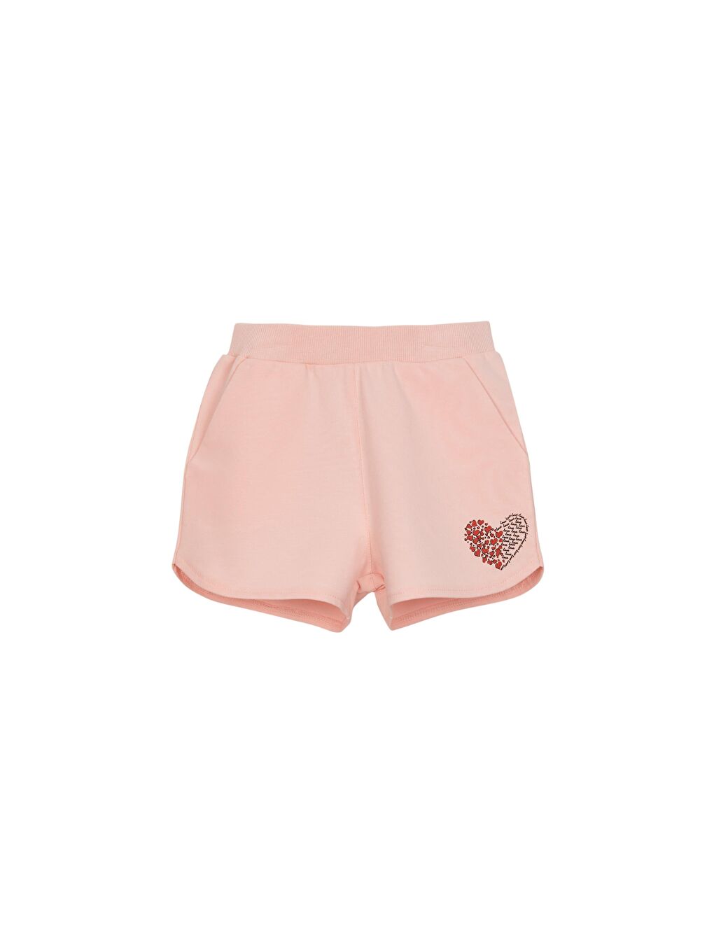 Pembe Açık Pudra Kız Çocuk Kalp Baskılı İki İplik Şort