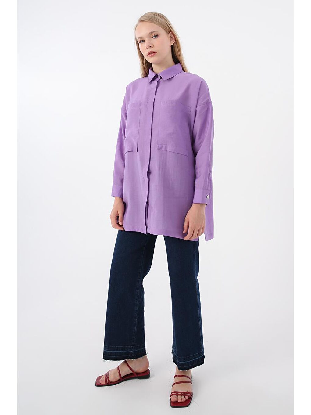 Mor-Rahat Kalıp Cepli Gömlek-4