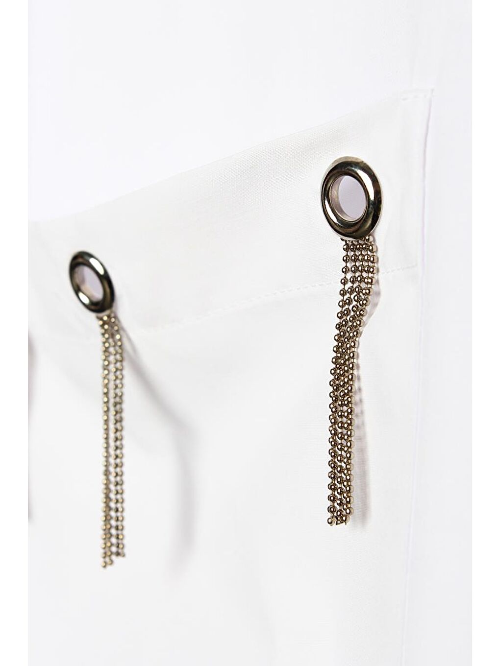 Beyaz Büyük Cepli Kuşgözlü Oversize Gömlek-4