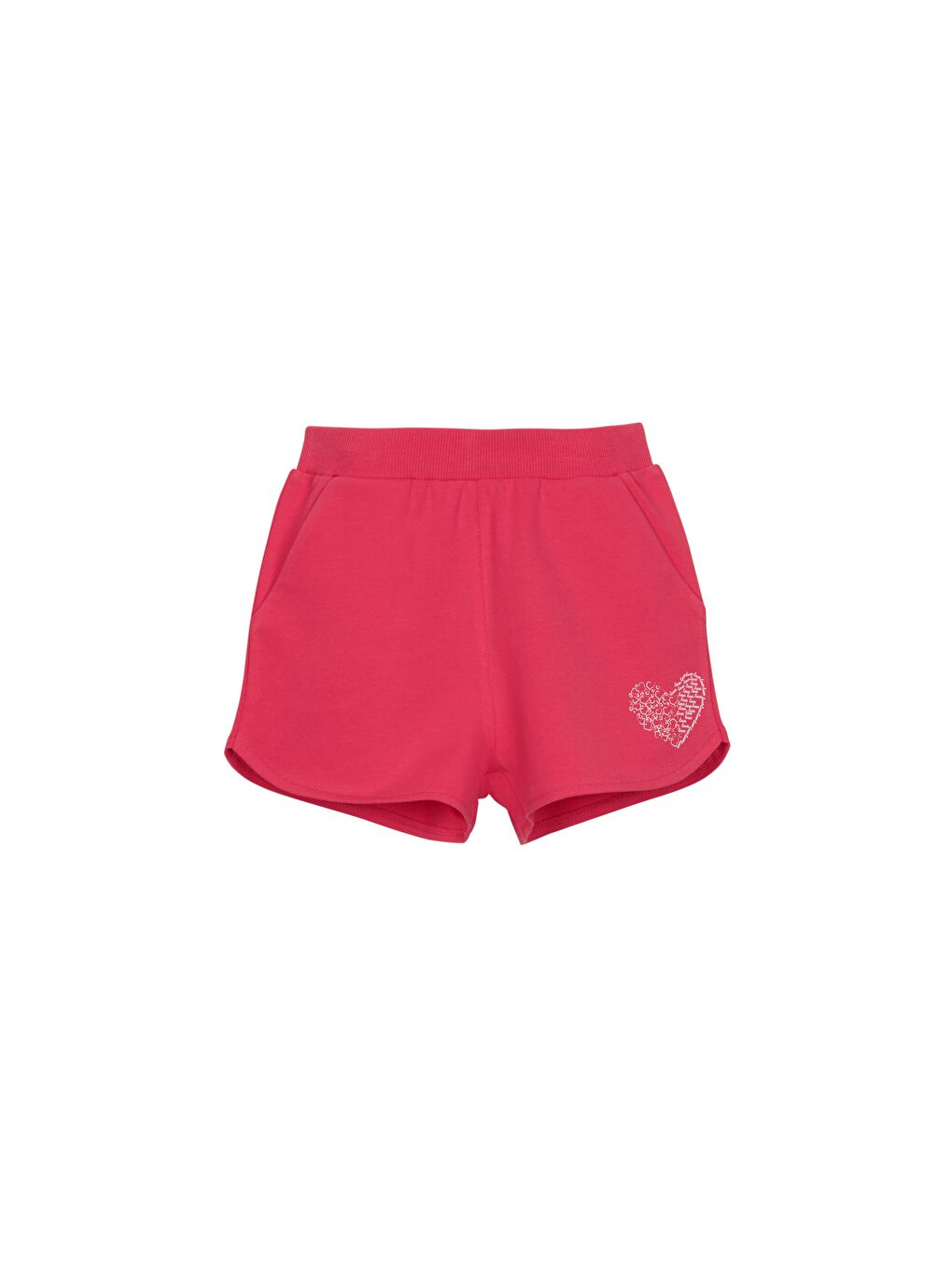 Kırmızı Nar Çiçeği Kız Çocuk Kalp Baskılı İki İplik Şort