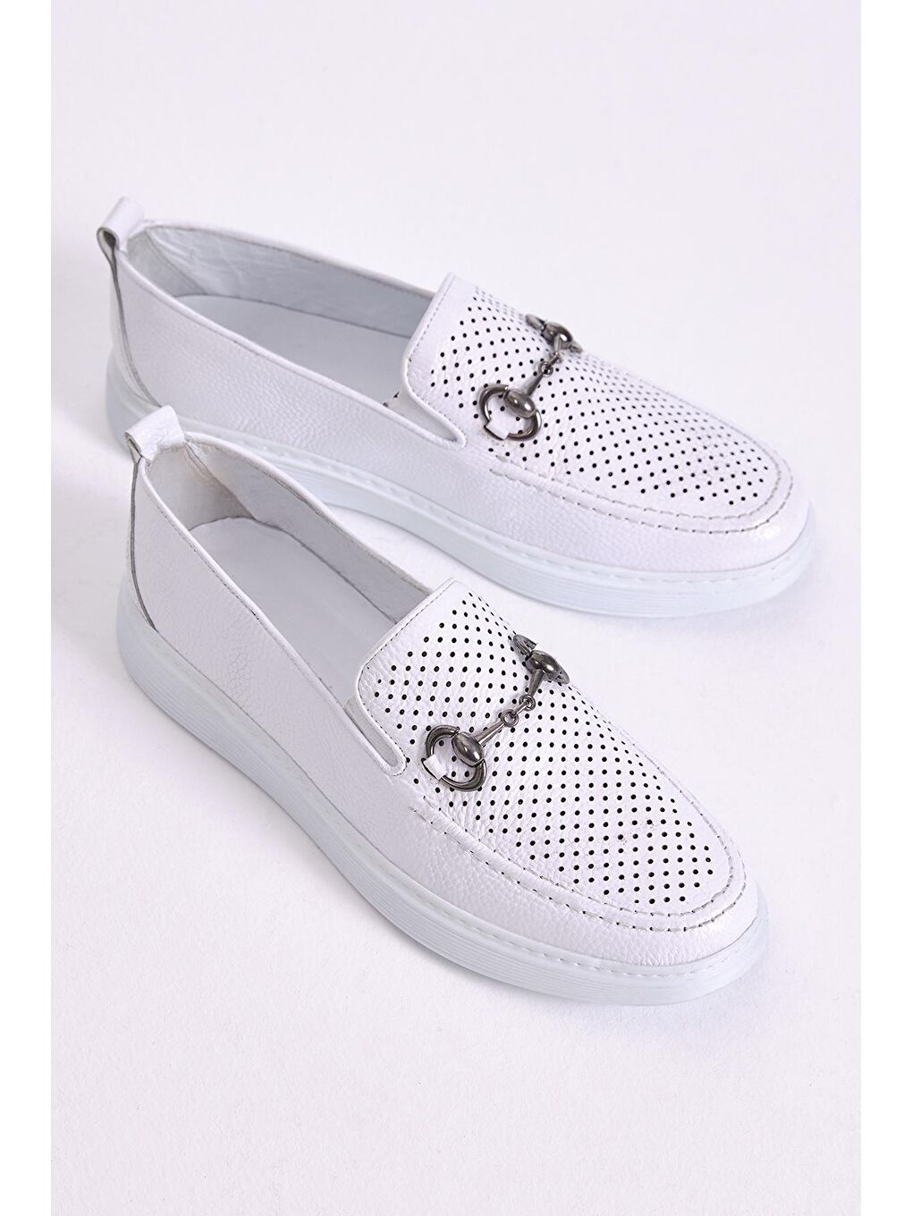 Erkek Beyaz Önü Tokalı Hakiki Deri Loafer