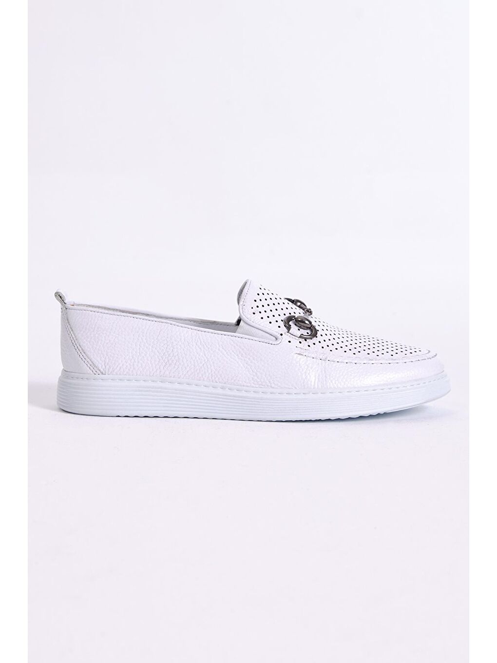 Erkek Beyaz Önü Tokalı Hakiki Deri Loafer-1