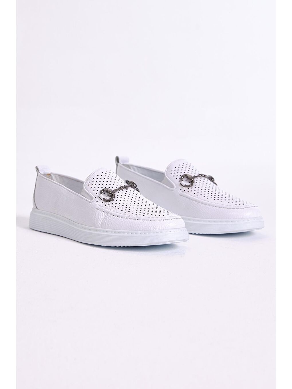 Erkek Beyaz Önü Tokalı Hakiki Deri Loafer-2