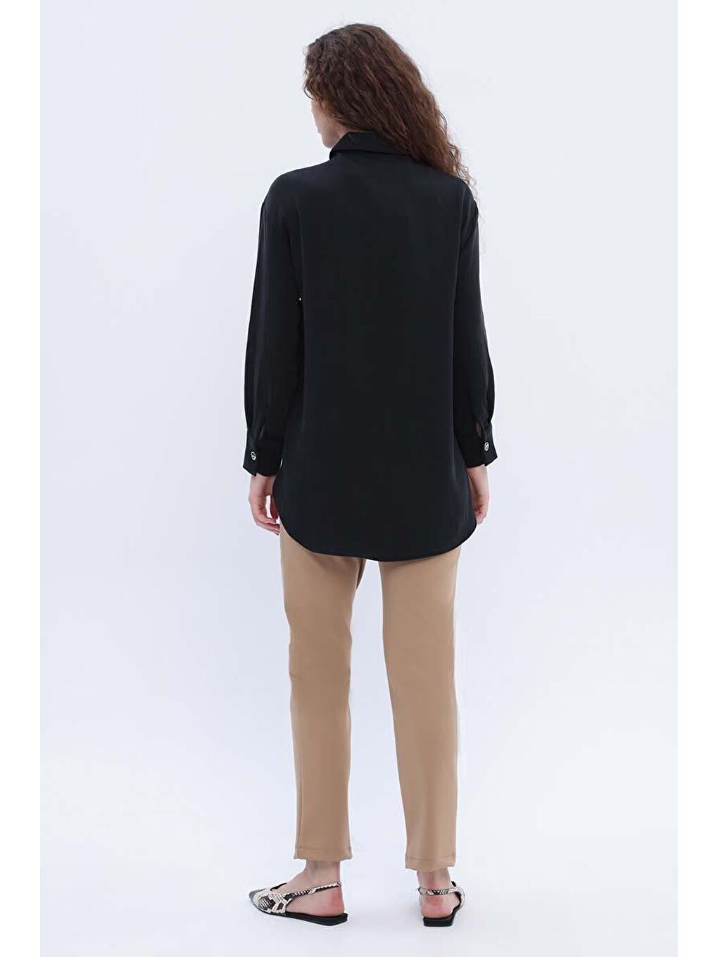 Siyah Gizli Patlı Metal Düğmeli Gömlek Tunik-3