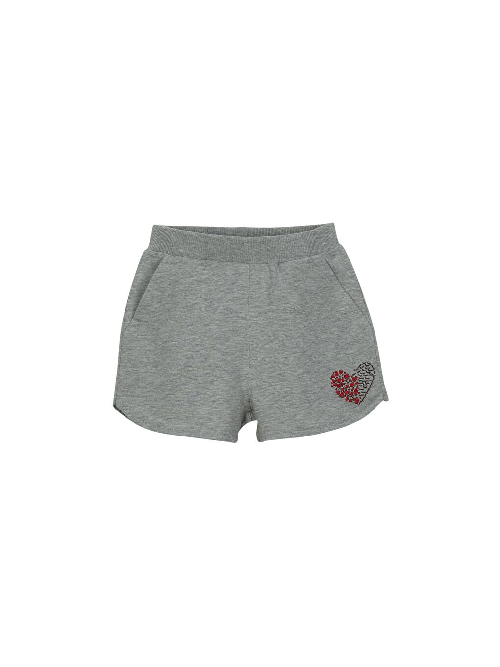 Gri 1 Kız Çocuk Kalp Baskılı İki İplik Şort