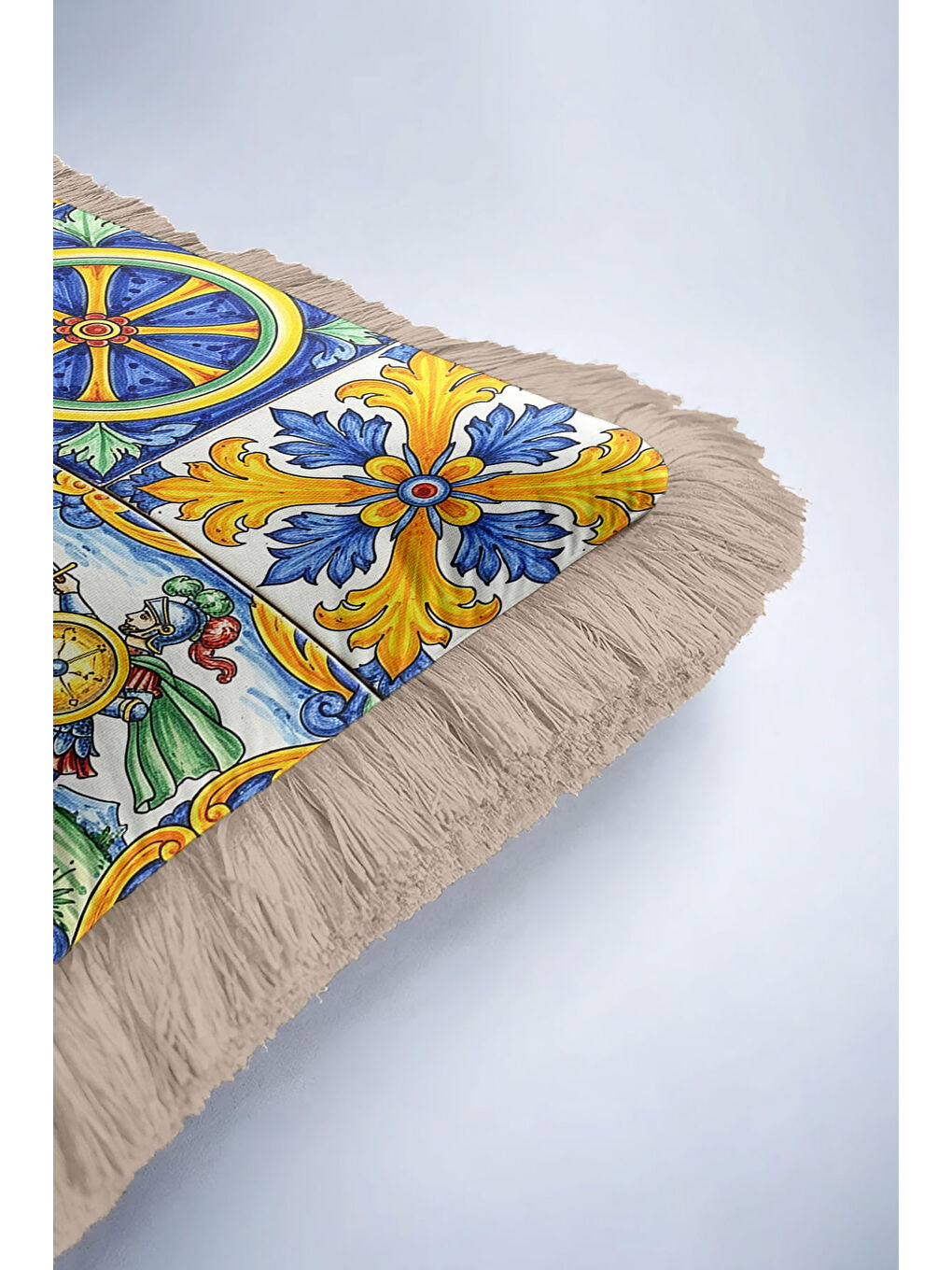 Karışık Lüks Akdeniz Mozaik Saçaklı Yastık Kılıfı - Renkli Retro Klasik Altın Renkli Püsküllü Kırlent Kılıfı-6