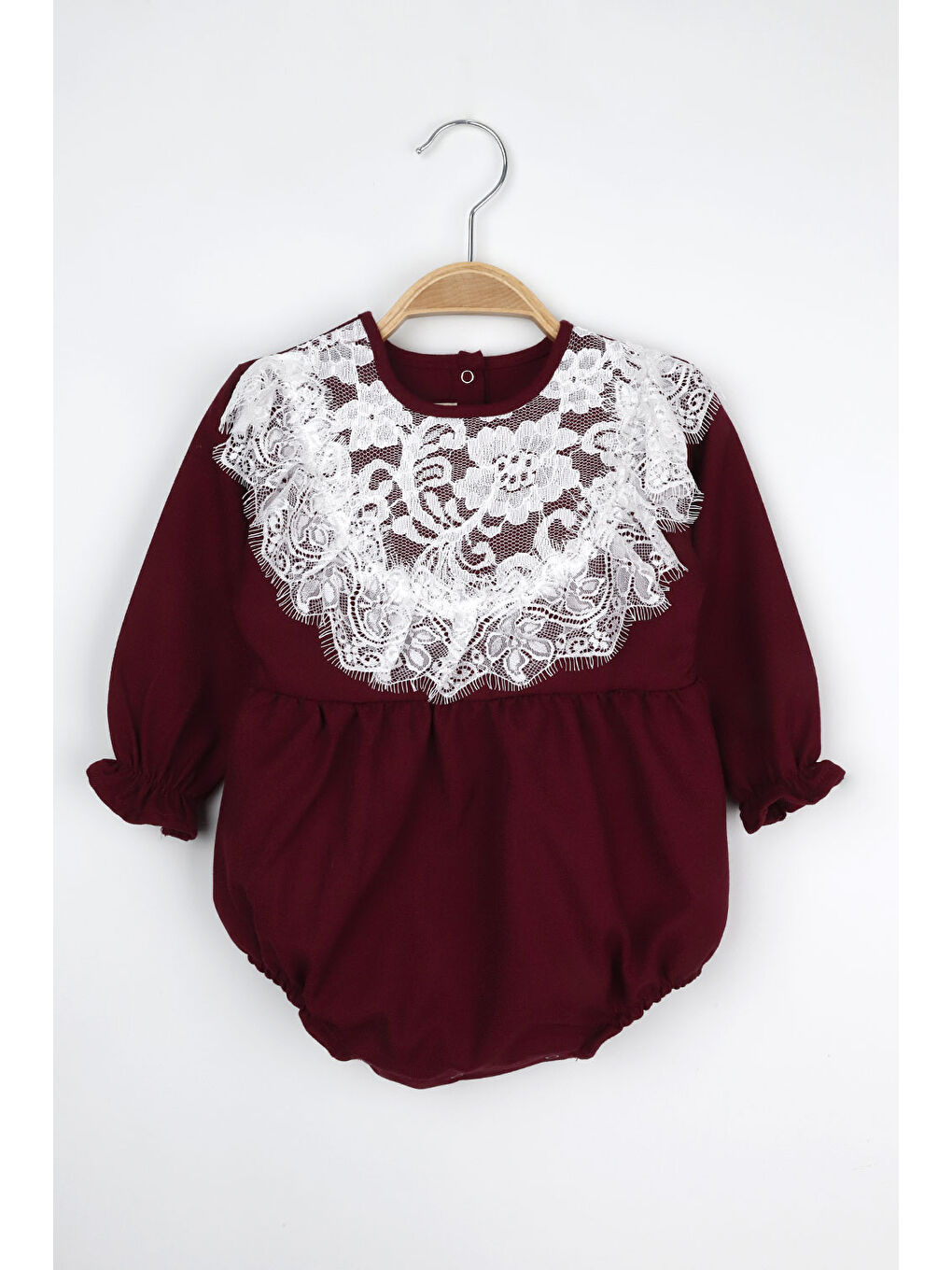 Bordo Dantel Detaylı Kız Bebek Tulum - Aida
