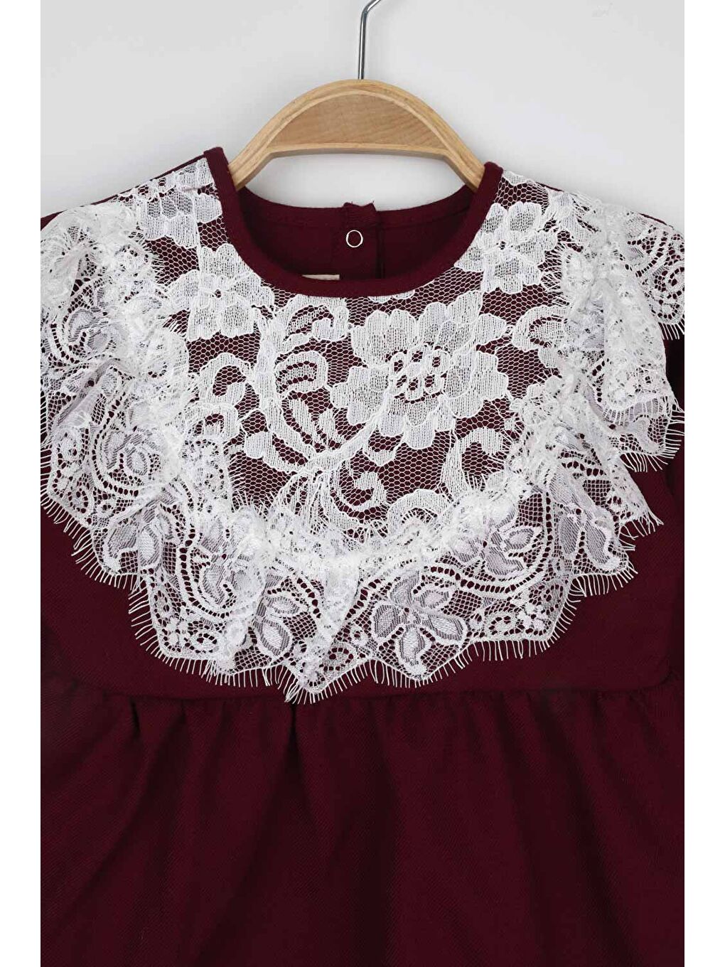 Bordo Dantel Detaylı Kız Bebek Tulum - Aida-2