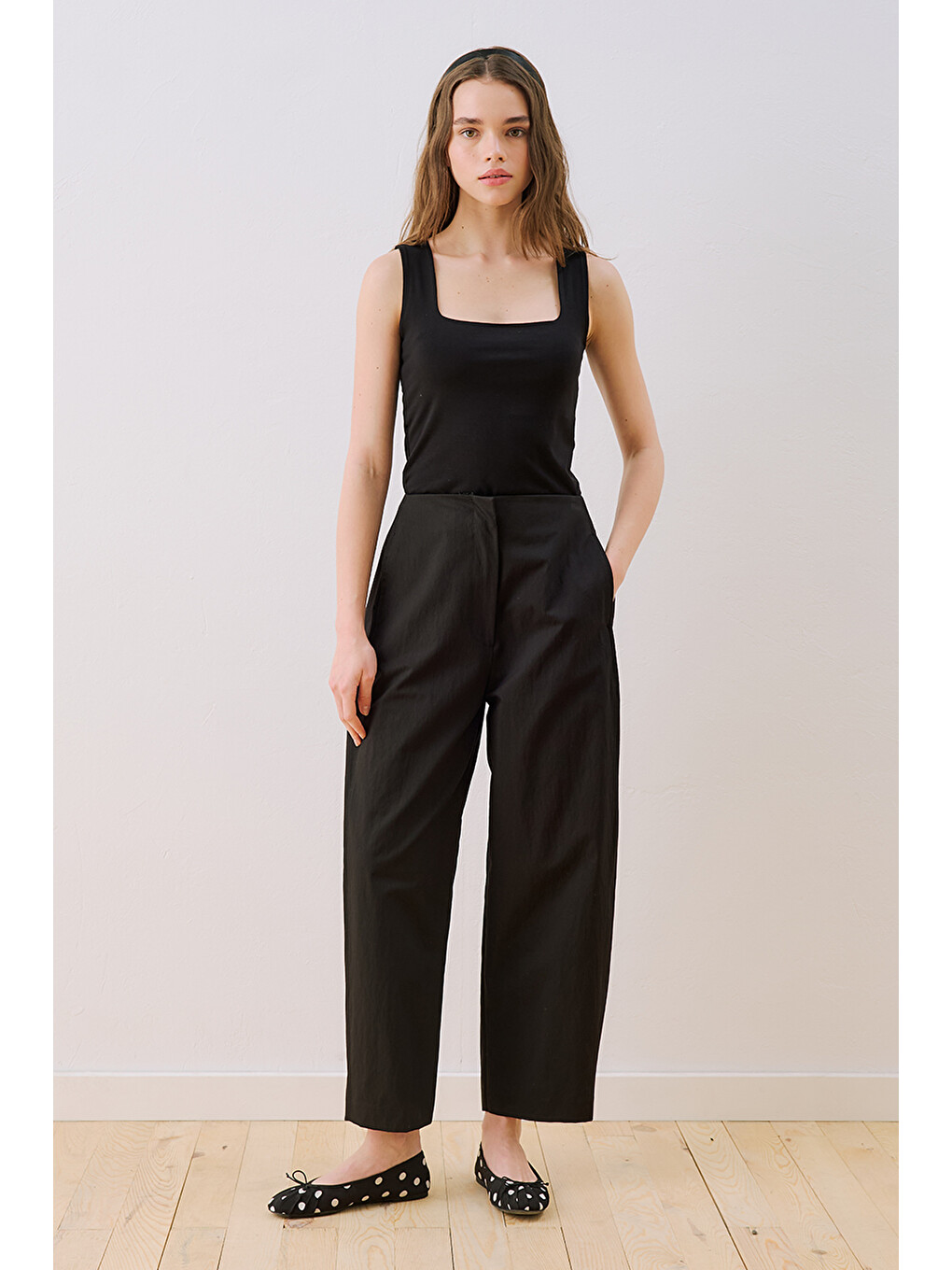 Gabardin Barrel Pantolon Siyah-1