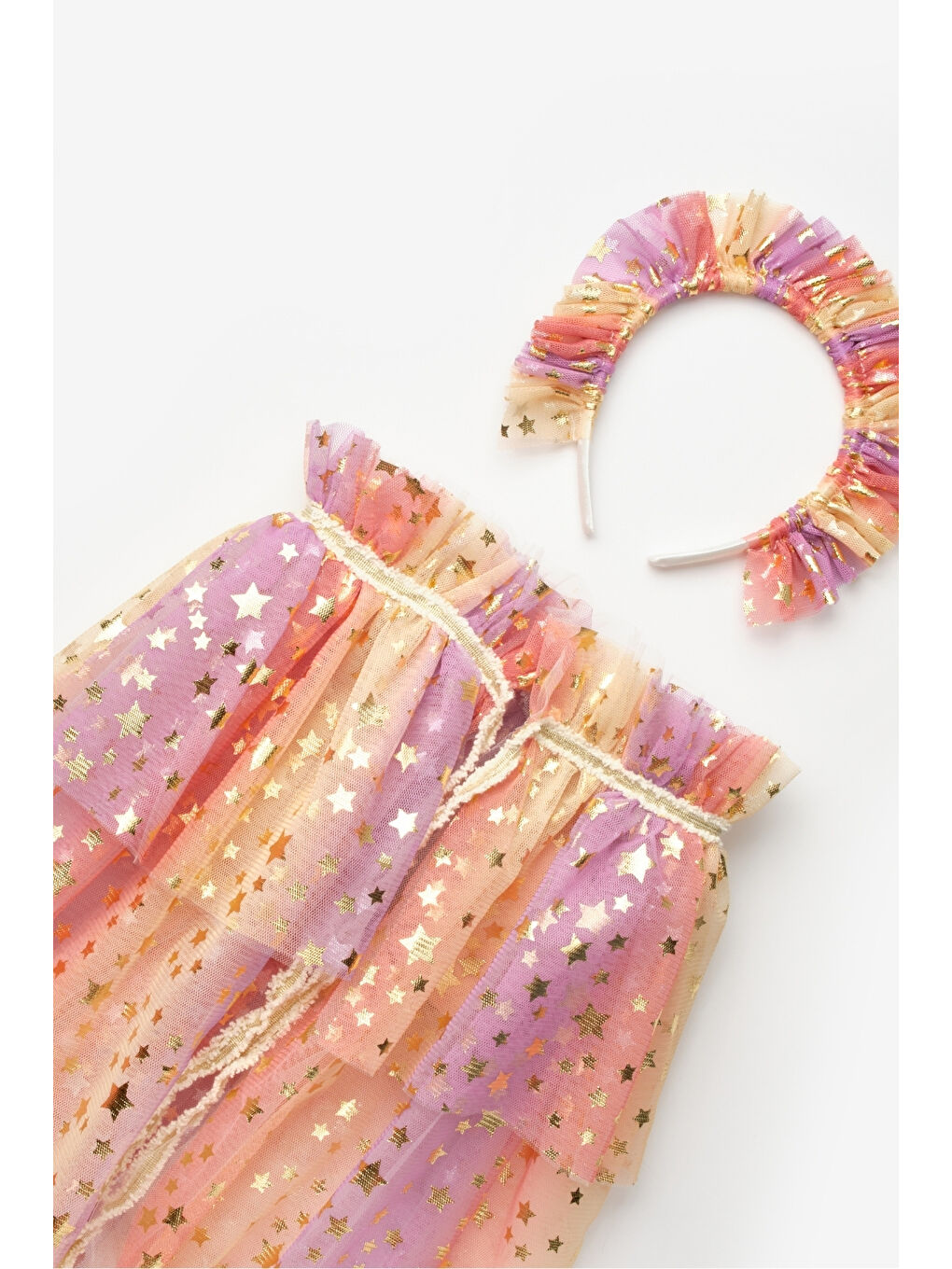 Sarı Kız Çocuk Yıldızlı Pelerin Asa ve Taç Set-6