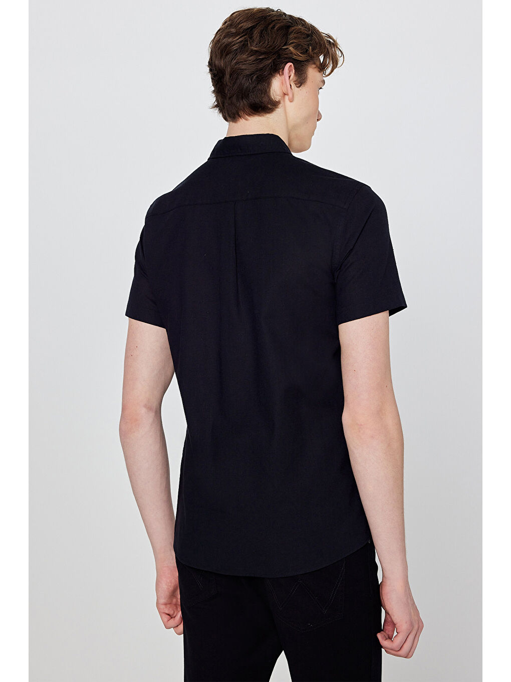 Siyah Regular Fit Kısa Kollu Düğmeli Yaka Keten Gömlek-4