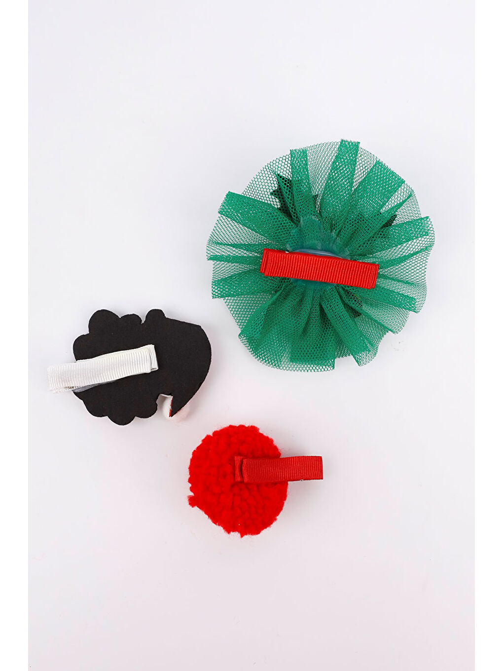 Yeşil Tül Detaylı Kokina Çiçekli 3'lü Klips Toka Set-2