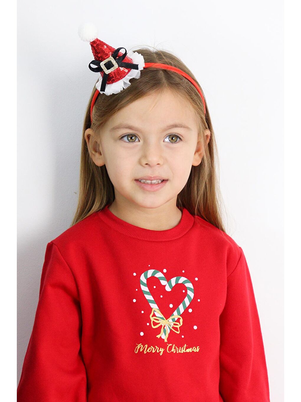 Kırmızı Pullu Ponpon Detaylı Huni Kız Çocuk Taç