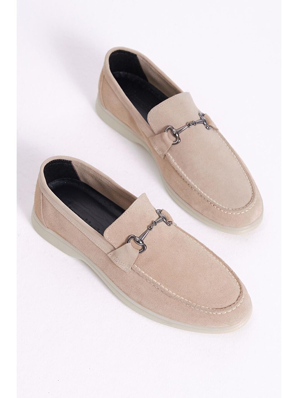 Erkek Bej Önü Tokalı Süet Hakiki Deri Loafer