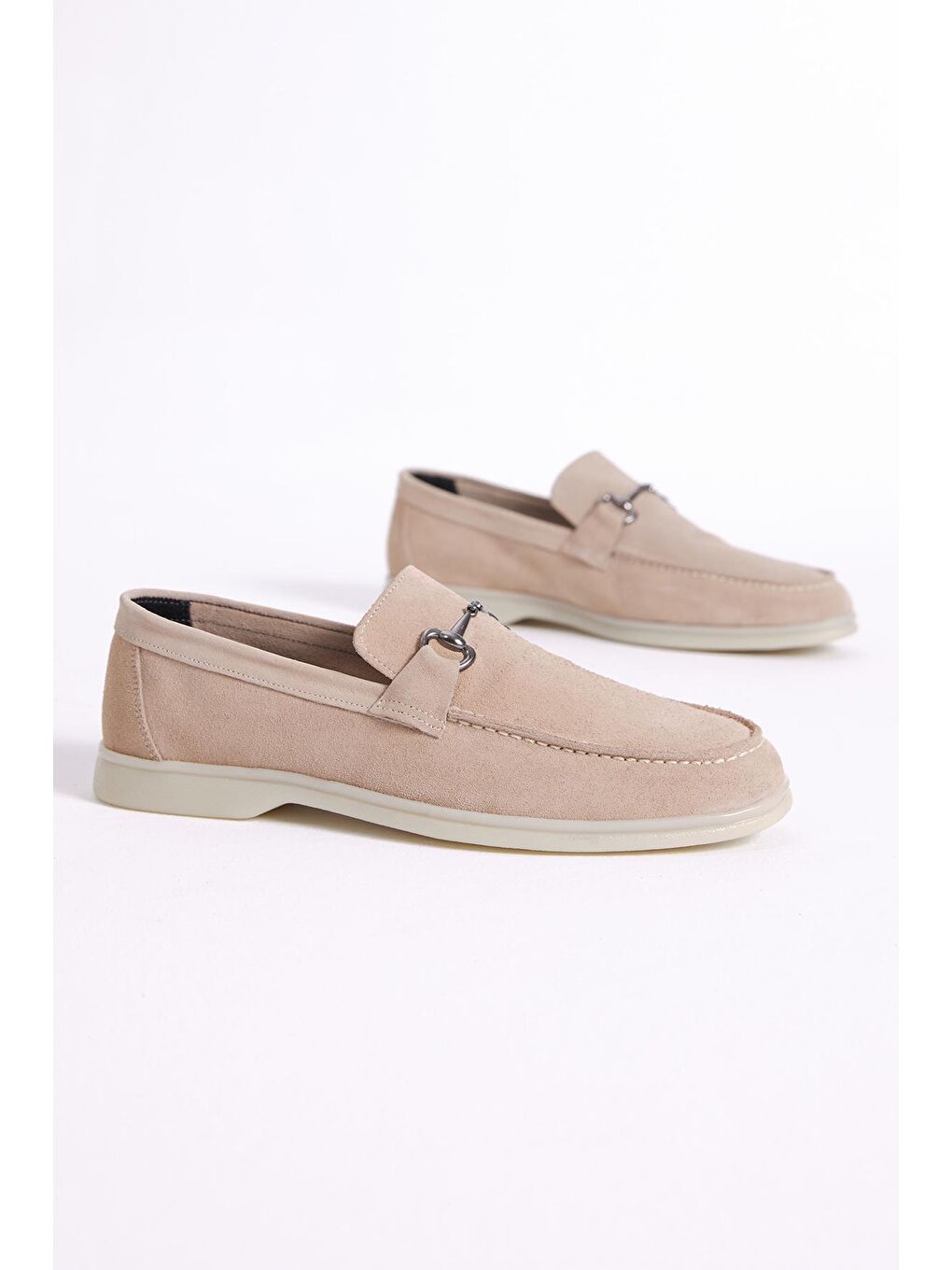 Erkek Bej Önü Tokalı Süet Hakiki Deri Loafer-1